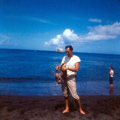Overseas; Gerry Milke; on beach of Agrigan with ayuyu